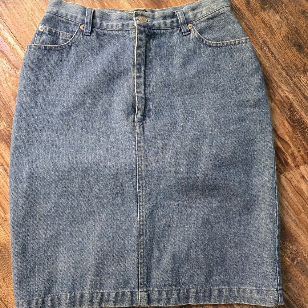 Polo Ralph Lauren Blue Denim Pencil Skirt | Size 8 | Vintage Country Made In Usa